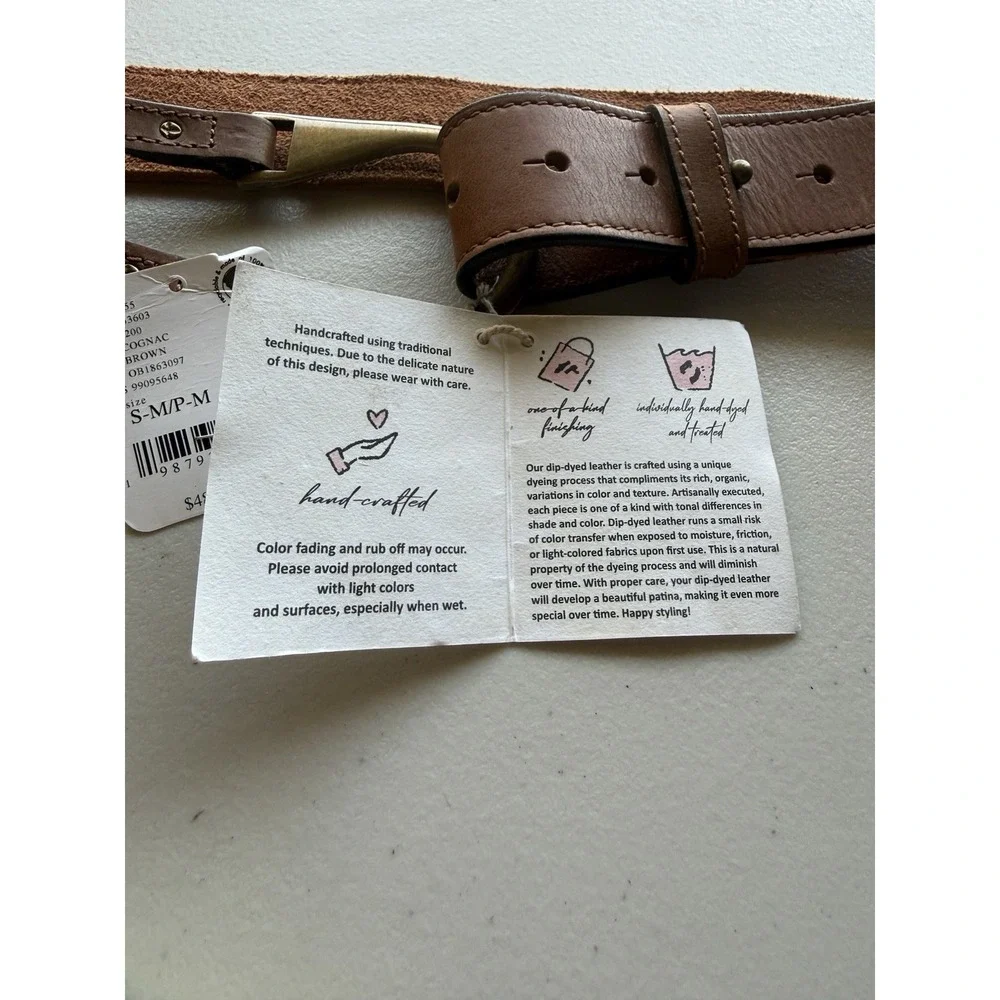 NWT Free People Leather Belt Brown Brass S/M Boho Festival